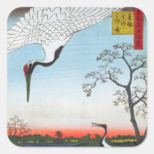 Utagawa Hiroshige - Minowa, Kanasugi, Mikawashima Vierkante Sticker