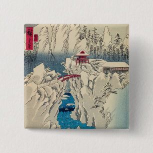 Utagawa Hiroshige - sneeuw op de berg Haruna Vierkante Button 5,1 Cm