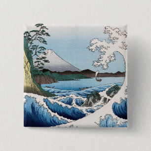 Utagawa Hiroshige - Zee van Satta, provincie Surug Vierkante Button 5,1 Cm