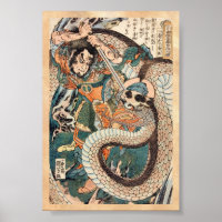 Utagawa Kuniyoshi suik oden held vecht tegen slang