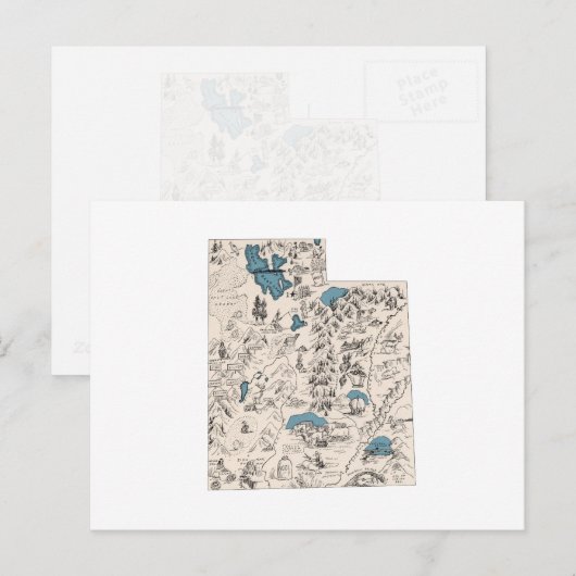 Utah  Afbeelding Map Antiek Utahan Chart Briefkaart (Voorkant / Achterkant)