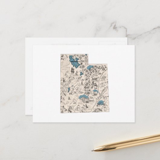 Utah  Afbeelding Map Antiek Utahan Chart Briefkaart (Voorkant / Achterkant in situ)