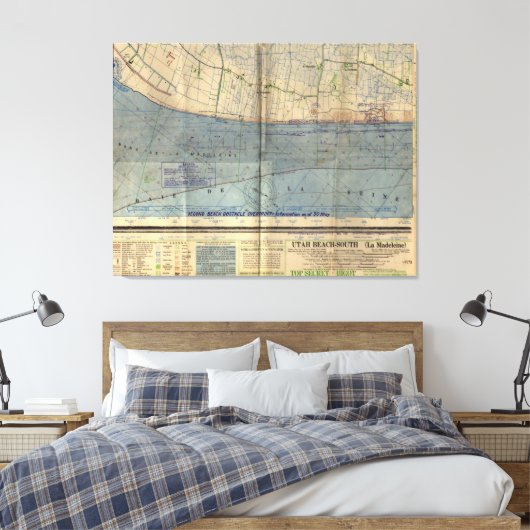  Utah Beach D-Day Invasion Map (1944) Canvas Afdruk (Insitu (Slaapkamer))