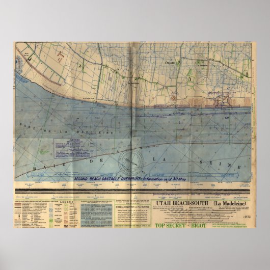  Utah Beach D-Day Invasion Map (1944) Poster (Voorkant)
