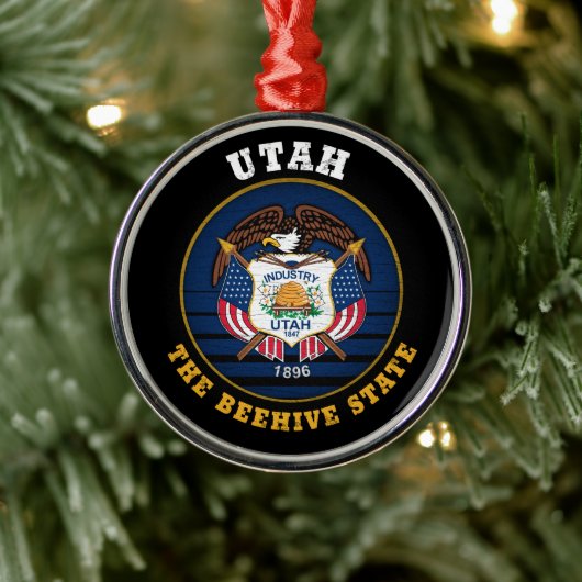 UTAH BEEHIVE STATE FLAG METALEN ORNAMENT (Boom)