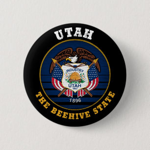 UTAH BEEHIVE STATE FLAG RONDE BUTTON 5,7 CM