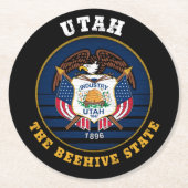 UTAH BEEHIVE STATE FLAG RONDE KARTONNEN ONDERZETTER (Voorkant)