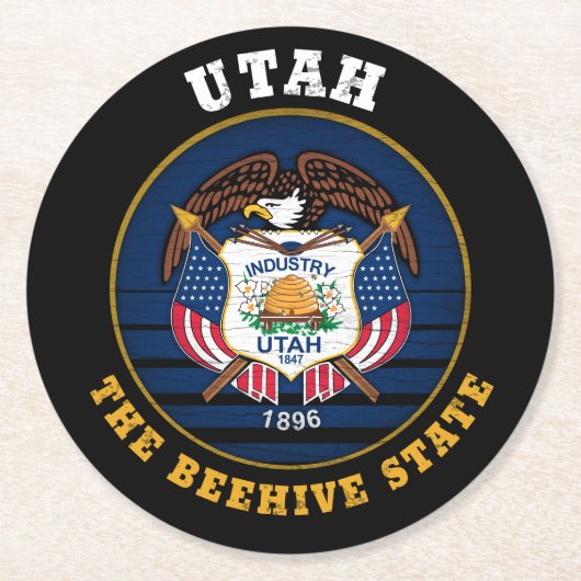 UTAH BEEHIVE STATE FLAG RONDE KARTONNEN ONDERZETTER (Voorkant)