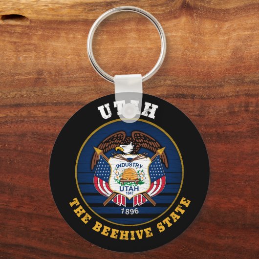 UTAH BEEHIVE STATE FLAG SLEUTELHANGER (Voorkant)