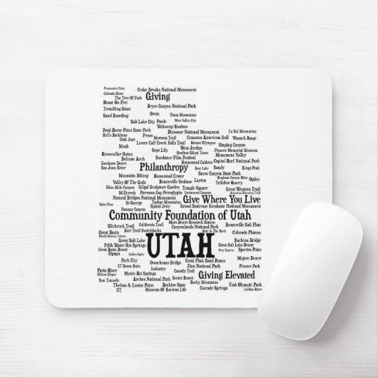 UTAH Custom Word Cloud mousepad - Zwarte tekst Muismat (Met muis)