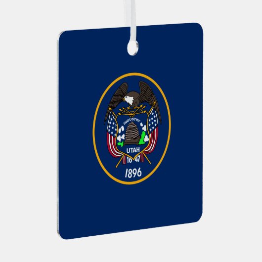 Utah: De bijenkorf staat Amerikaanse vlag, industr Metalen Ornament (Voorkant Rechts)