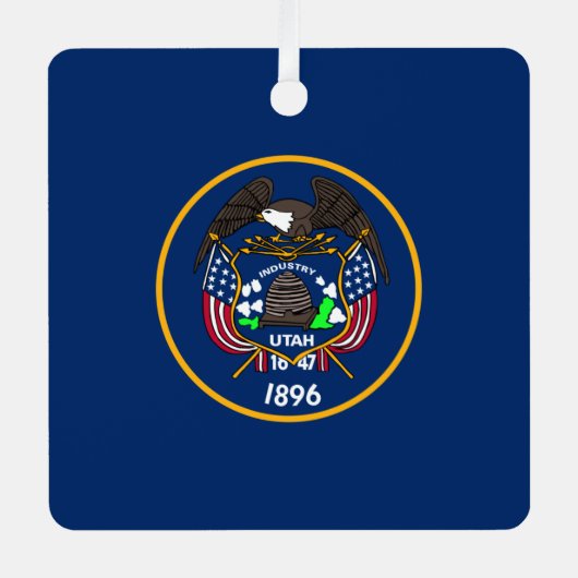 Utah: De bijenkorf staat Amerikaanse vlag, industr Metalen Ornament (Voorkant)