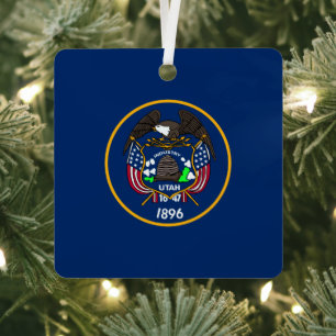 Utah: De bijenkorf staat Amerikaanse vlag, industr Metalen Ornament