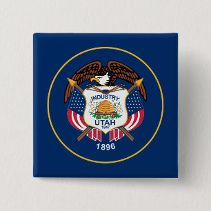 Utah: De Bijenkorfstaat Amerikaanse vlag, Industri Vierkante Button 5,1 Cm