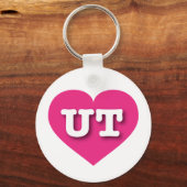 Utah Hot Pink Heart - Ik hou van UT Sleutelhanger (Voorkant)
