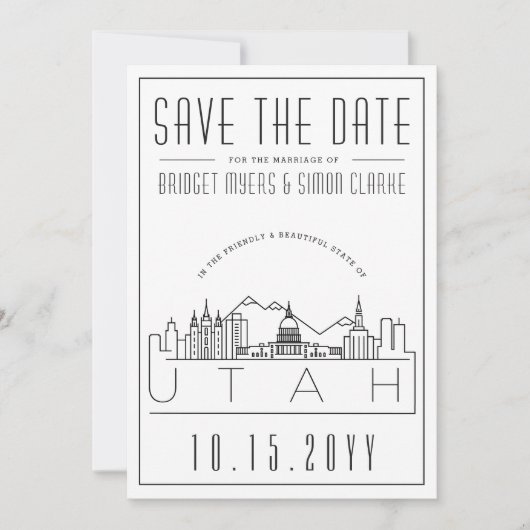 Utah Huwelijk Gestileerde Silhouet Datum Besparen Kaart (Voorkant)