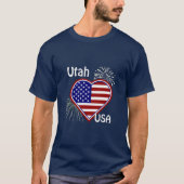 Utah Juli 4th Fireworks Heart Flag Navy T shirt (Voorkant)