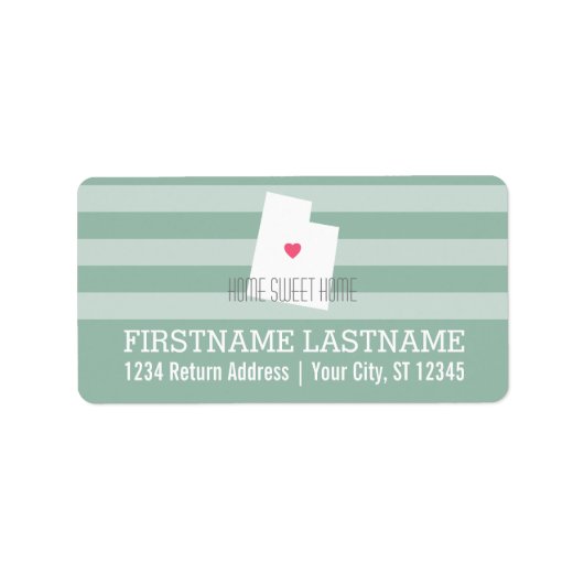 Utah Map Home State Love met Custom Heart Etiket (Voorkant)