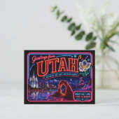 Utah Neon Staat Retro Vintage Briefkaart (Staand voorkant)