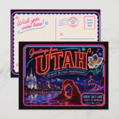 Utah Neon Staat Retro Vintage Briefkaart (Voorkant / Achterkant)