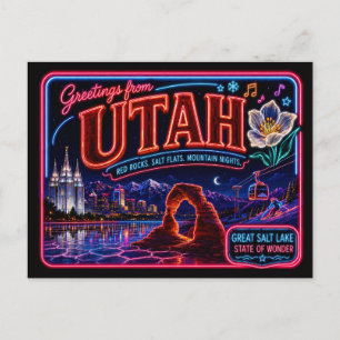 Utah Neon Staat Retro Vintage Briefkaart