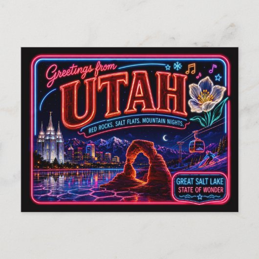 Utah Neon Staat Retro Vintage Briefkaart (Voorkant)