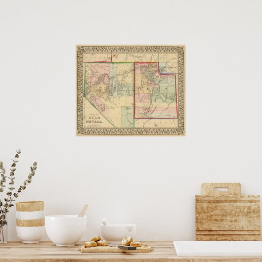 Utah, Nevada Map door Mitchell Poster (Keuken)
