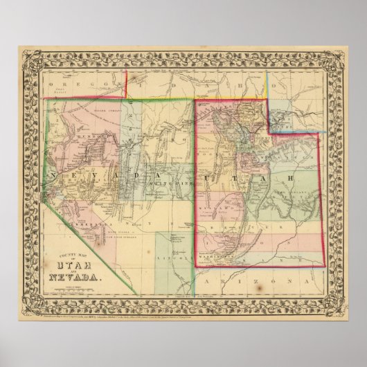 Utah, Nevada Map door Mitchell Poster (Voorkant)