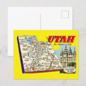 Utah Retro Map Postcard Postcard Briefkaart (Voorkant / Achterkant)