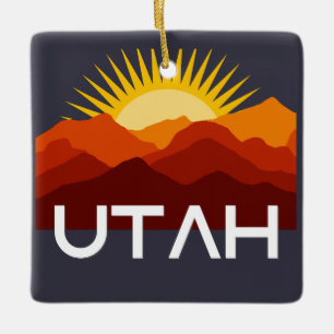 Utah Retro Vintage Woestijn Zonsondergang Keramisch Ornament