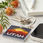 Utah Retro Vintage Woestijn Zonsondergang Sleutelh Sleutelhanger (Voorkant Rechts)