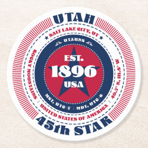 Utah rood wit blauw typografie ronde kartonnen onderzetter