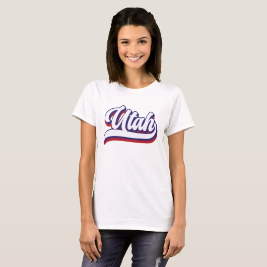 Utah Rood Wit en Blauw  Script T-shirt (Voorkant volledig)