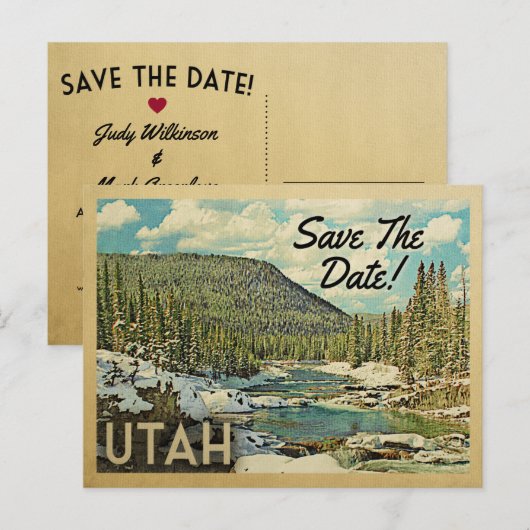 Utah Save the Date Mountains River Snow Aankondigingskaart (Voorkant / Achterkant)