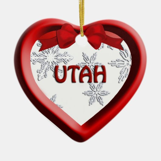 Utah Snowflake Heart-kerstversiering Keramisch Ornament (Voorkant)