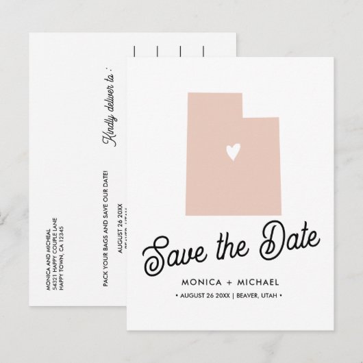 UTAH State Destination Weddenschap ENIGE KLEUR Aankondigingskaart (Voorkant / Achterkant)