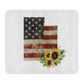 Utah State Map Amerikaanse vlag Zonnebloemglas Snijplank (Voorkant)