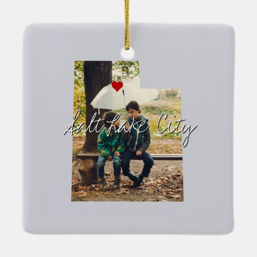 Utah State Photo insert and town name Keramisch Ornament (Achterkant)