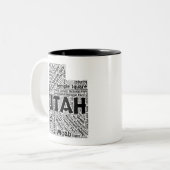 Utah State Word Cloud Tweekleurige Koffiemok (Voorkant links)