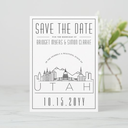 Utah Trouwdag Stijlvolle Silhouet Datum Op te Slaa Kaart (Staand voorkant)