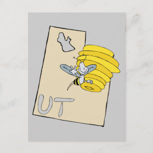 Utah UT Cartoon Map met bijenkorven Cartoon Art Briefkaart