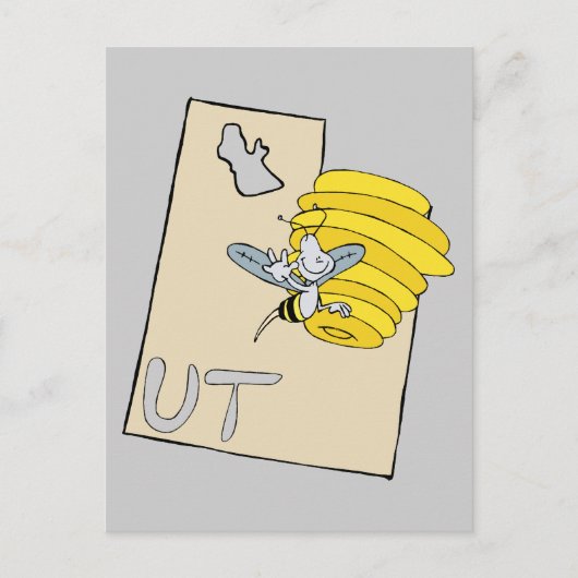 Utah UT Cartoon Map met bijenkorven Cartoon Art Briefkaart (Voorkant)