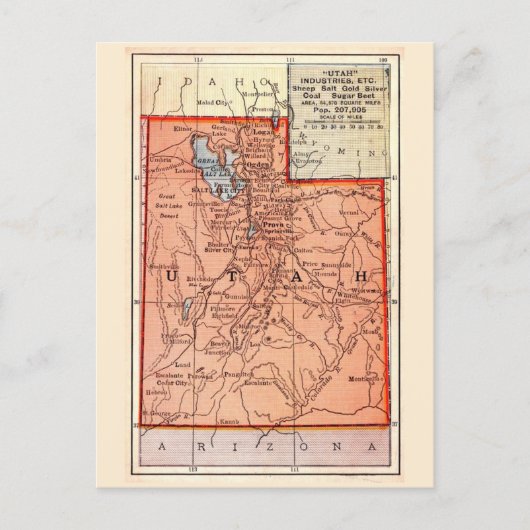 Utah Vintage Kaart Ansichtkaart (Voorkant)
