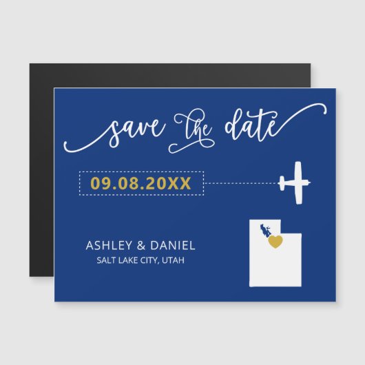 Utah Wedding Save the Date Kaart, Map Magnetische Uitnodiging (Voorkant / Achterkant)