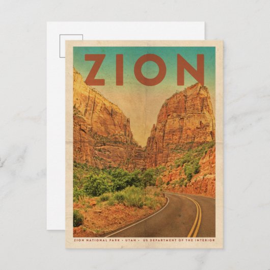  Utah Zion Nationaal Park Reis Briefkaart (Voorkant / Achterkant)