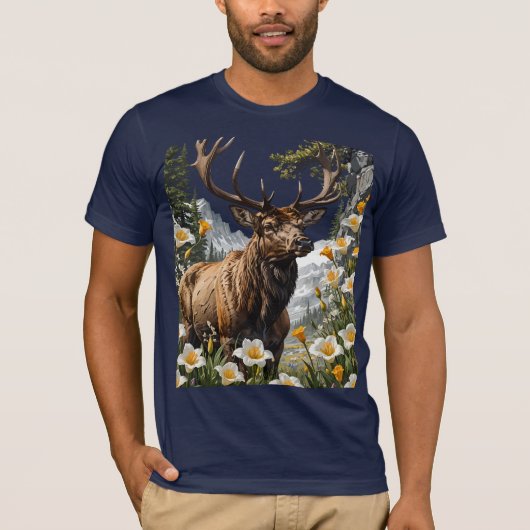 Utahn Elk omgeven door Sego Lily Flowers T-shirt (Voorkant)
