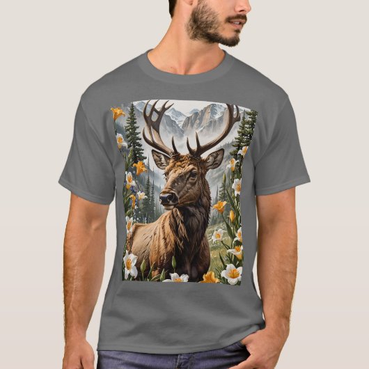 Utahn Mountain Elk omgeven door Sego Lily Flowers T-shirt (Voorkant)