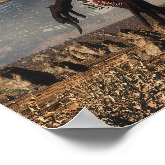 Utahraptor dinosaur in de woestijn - 3D rendering Poster (Hoek)