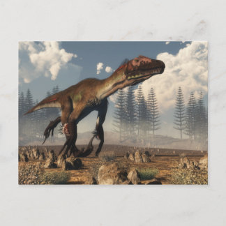 Utahraptor dinosaur in de woestijn briefkaart