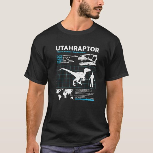 Utahraptor fact sheet Dinosaur Facts T-shirt (Voorkant)